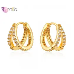 925 Sterling Silver Needle Classic Geometry Double Layer Circle Hoop Earring for Women CZ Crystal Huggie Earring Fashion Jewelry