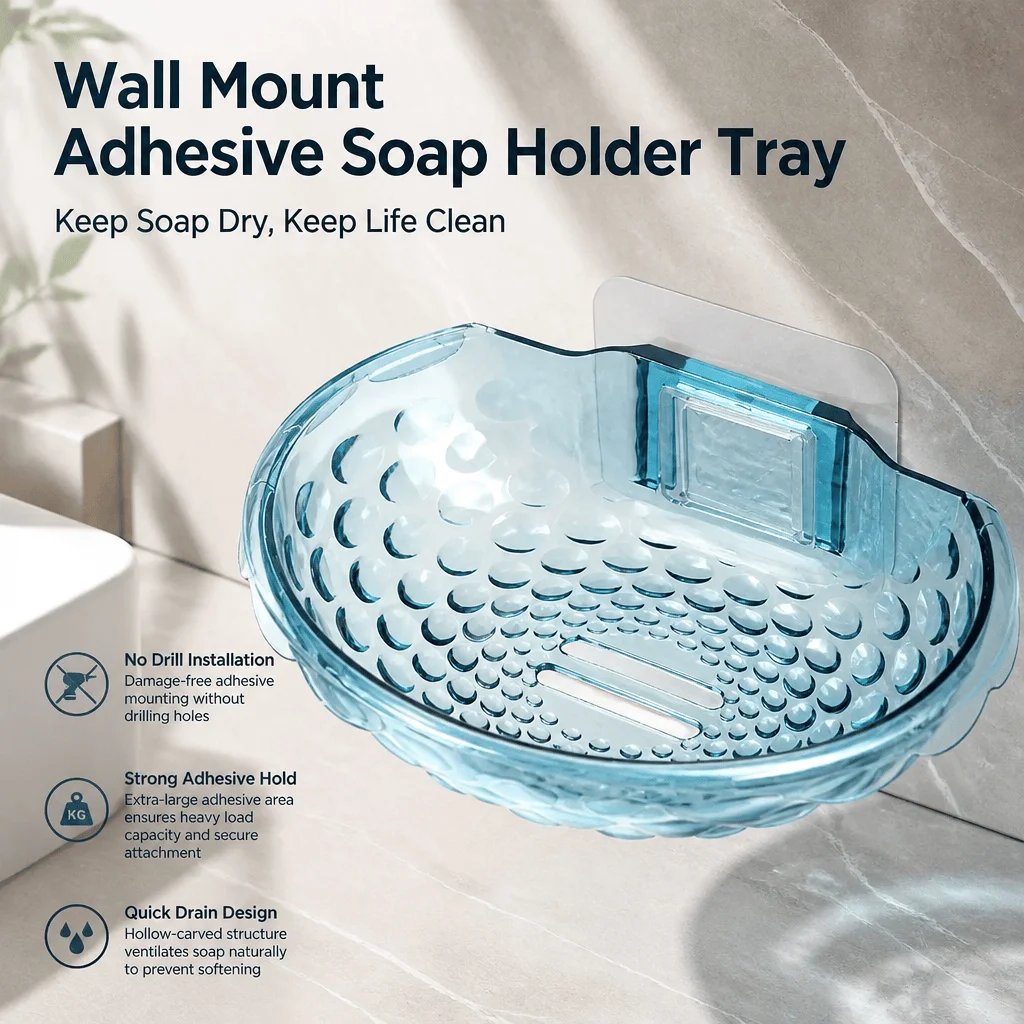 Soap Dish Draining - Suporte Adesivo para Saboneteira, Sem Furo,