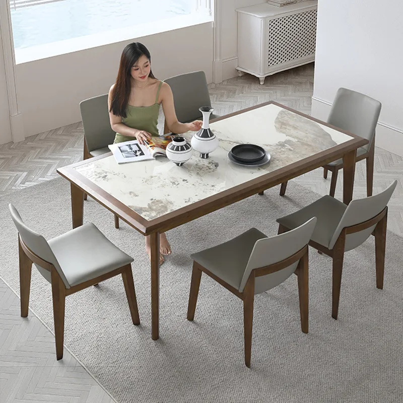 

Italian minimalist rock slab dining table rectangular modern simple 2022 small apartment solid wood 6/8 person family dining tab