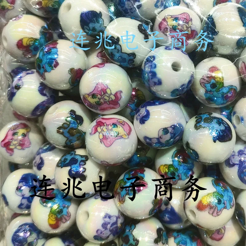 5pcs beauty girls cartoon anime acrylic beads white background printed beads for diy jewelry making bracelets materials