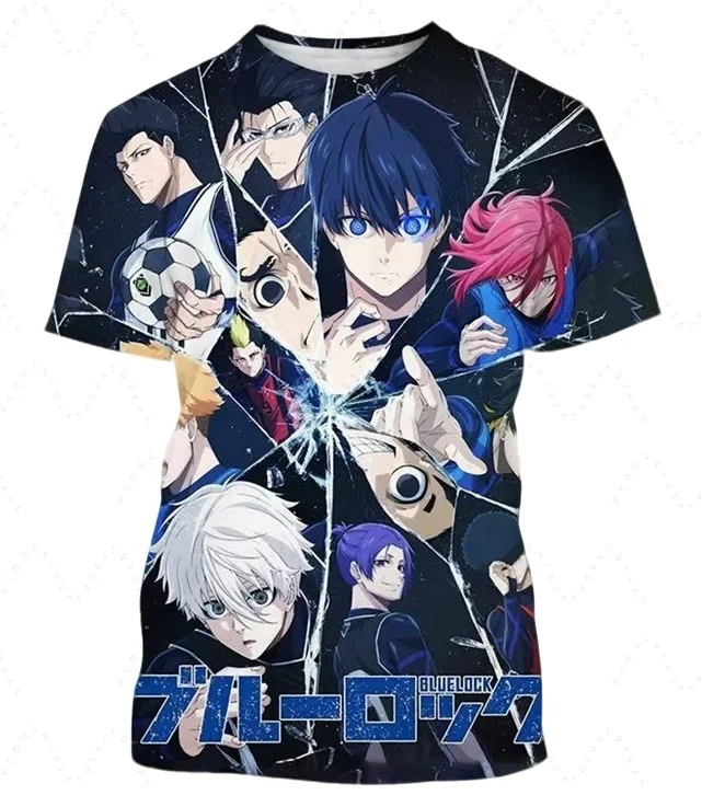 أنيمي الأزرق قفل ثلاثية الأبعاد مطبوعة الرجال النساء الأطفال تي شيرت موضة Harajuku نمط Y2k كرة القدم تي شيرت المتضخم قصيرة الأكمام بلايز