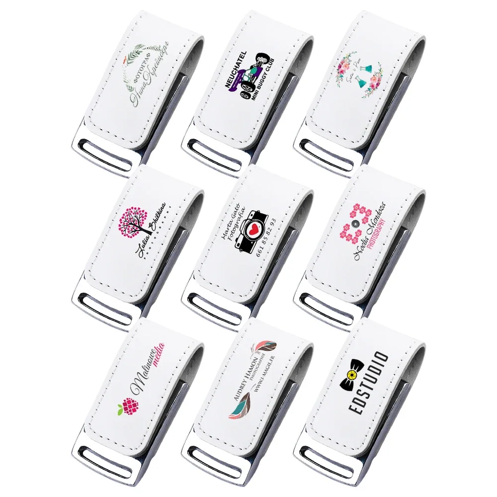 JASTER 10 PCS LOT USB flash drive Free custom logo Pen drive Leather Memory stick White box pendrive 128GB 64GB Color printing