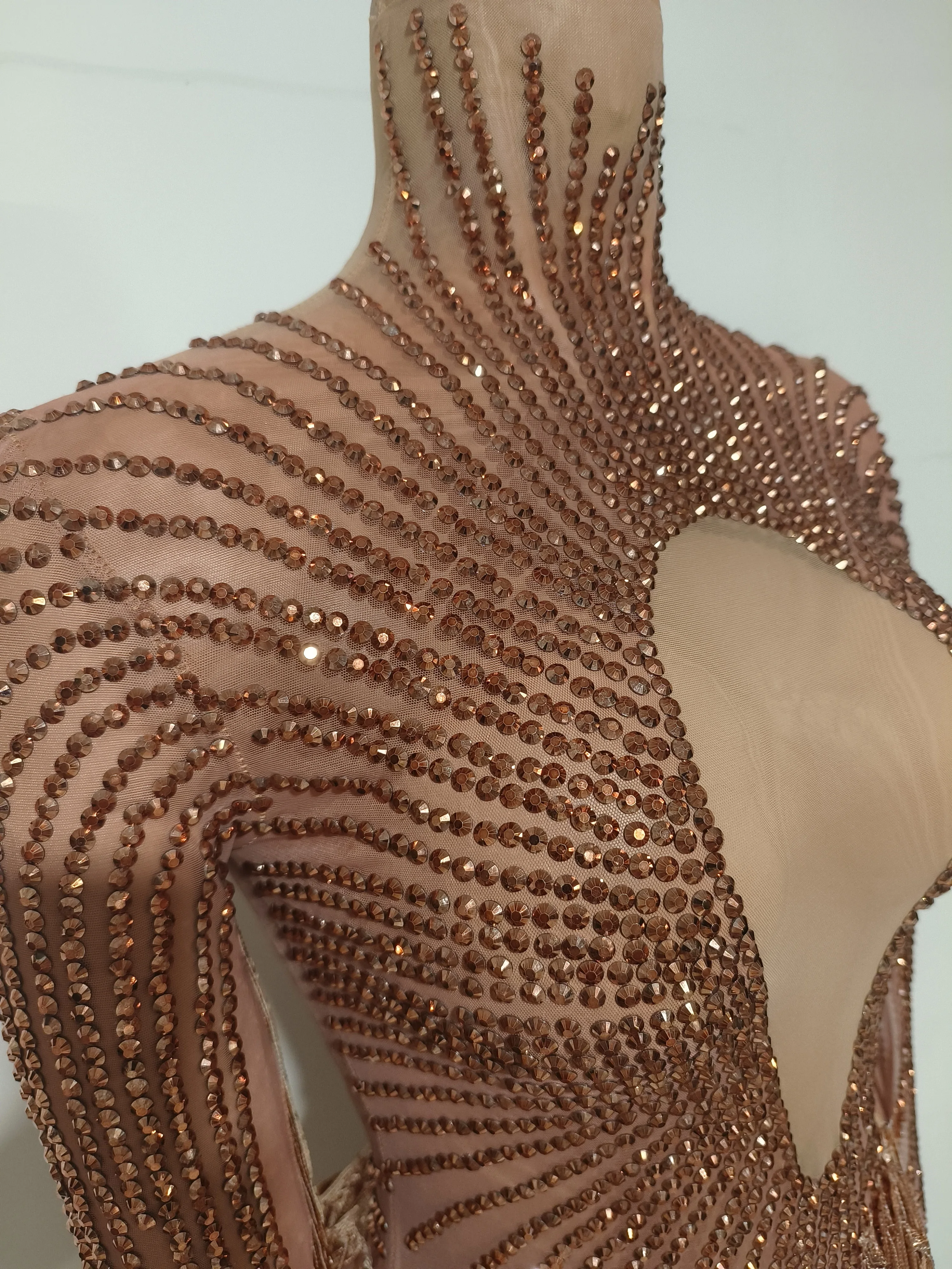 سباركلي حجر الراين الترتر شرابة مثير شبكة طويلة الأكمام فستان شفاف المرأة مساء حفلة عيد ميلاد ملهى ليلي المغني المرحلة الزي #6