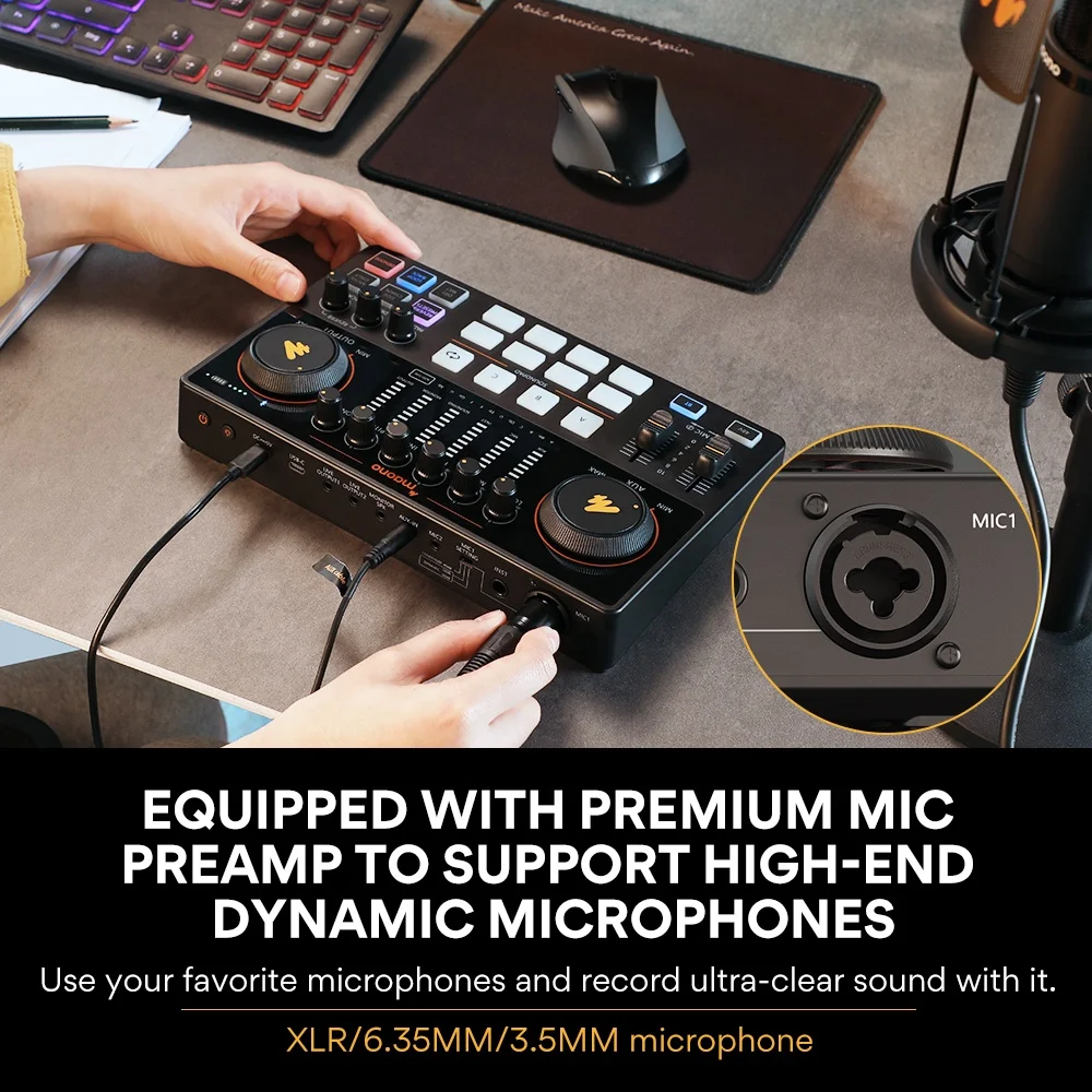 MAONOCASTER Podcast Equipment Bundle Audio Podcast Mixer With USB Condenser Microphone Studio Recording live stream Sound Cards