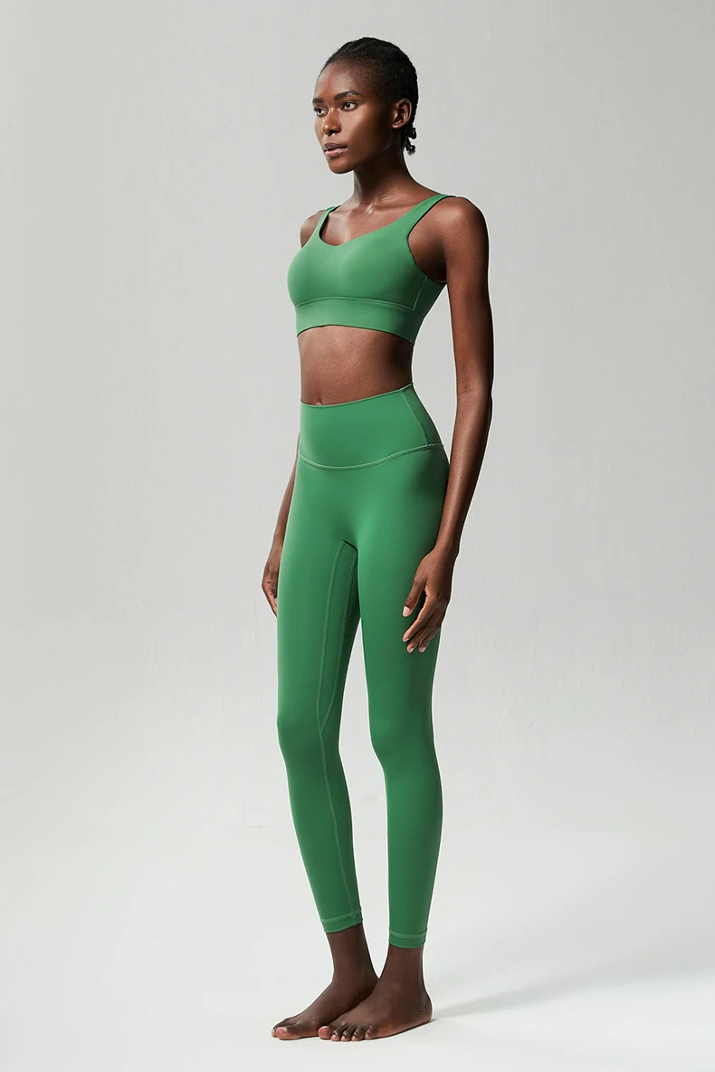 Zweiteiliges Fitness-Yoga-Set für Damen, einfarbig, dehnbar, weich, atmungsaktiv, schnell trocknend, Sportbekleidung für Lauftraining – Detail 7