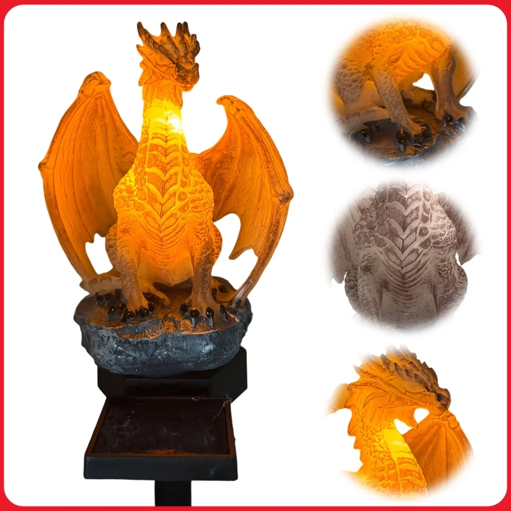 Solar Dragon Light Energy-Efficient Dragons Figurine Lamp Unique Gothic Shape for Home Yard Lawn Porch Balcony Decor