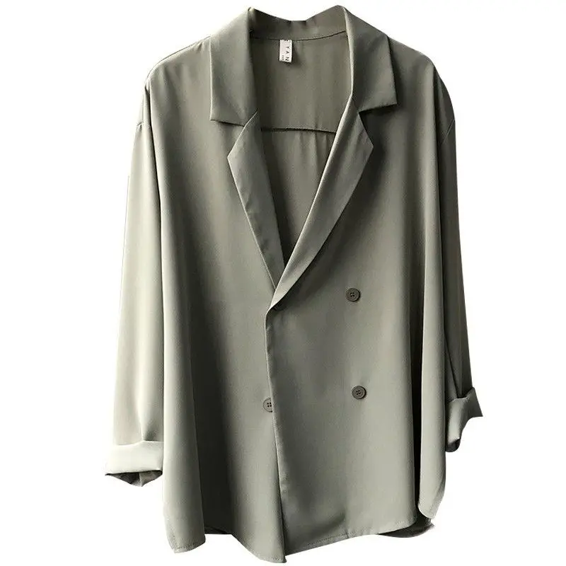 Odzież damska Długi rękaw Jednolity kolor Karbowany Luźny Elegancki Moda Casual Koreańskie Marynarki Wiosna Lato Cienkie Temperament Topy