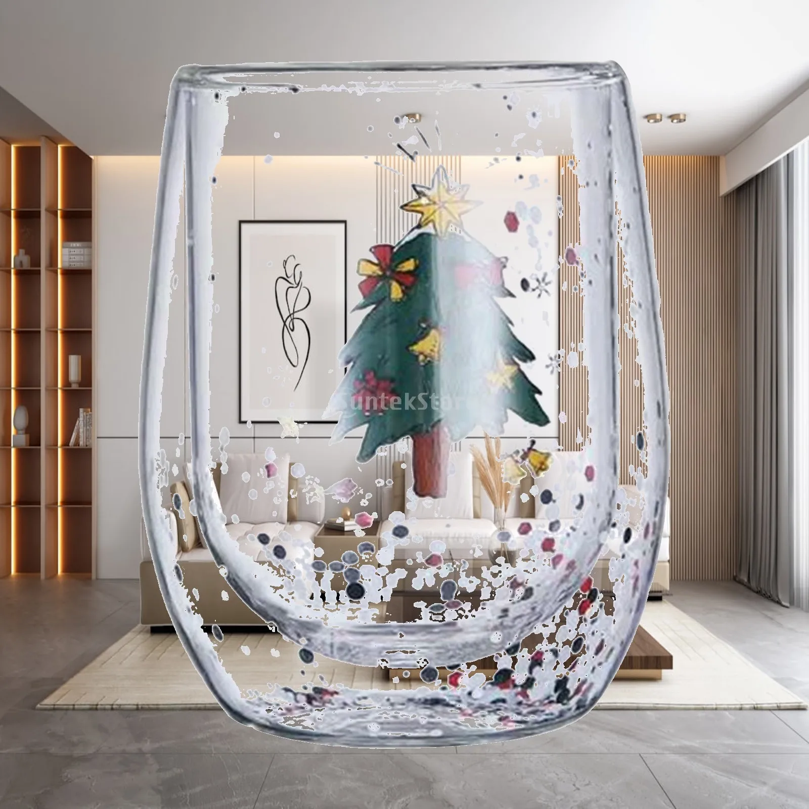 Cute Christmas Tree Mug 300ml Clear Drinking Cups for Christmas Elements Tea