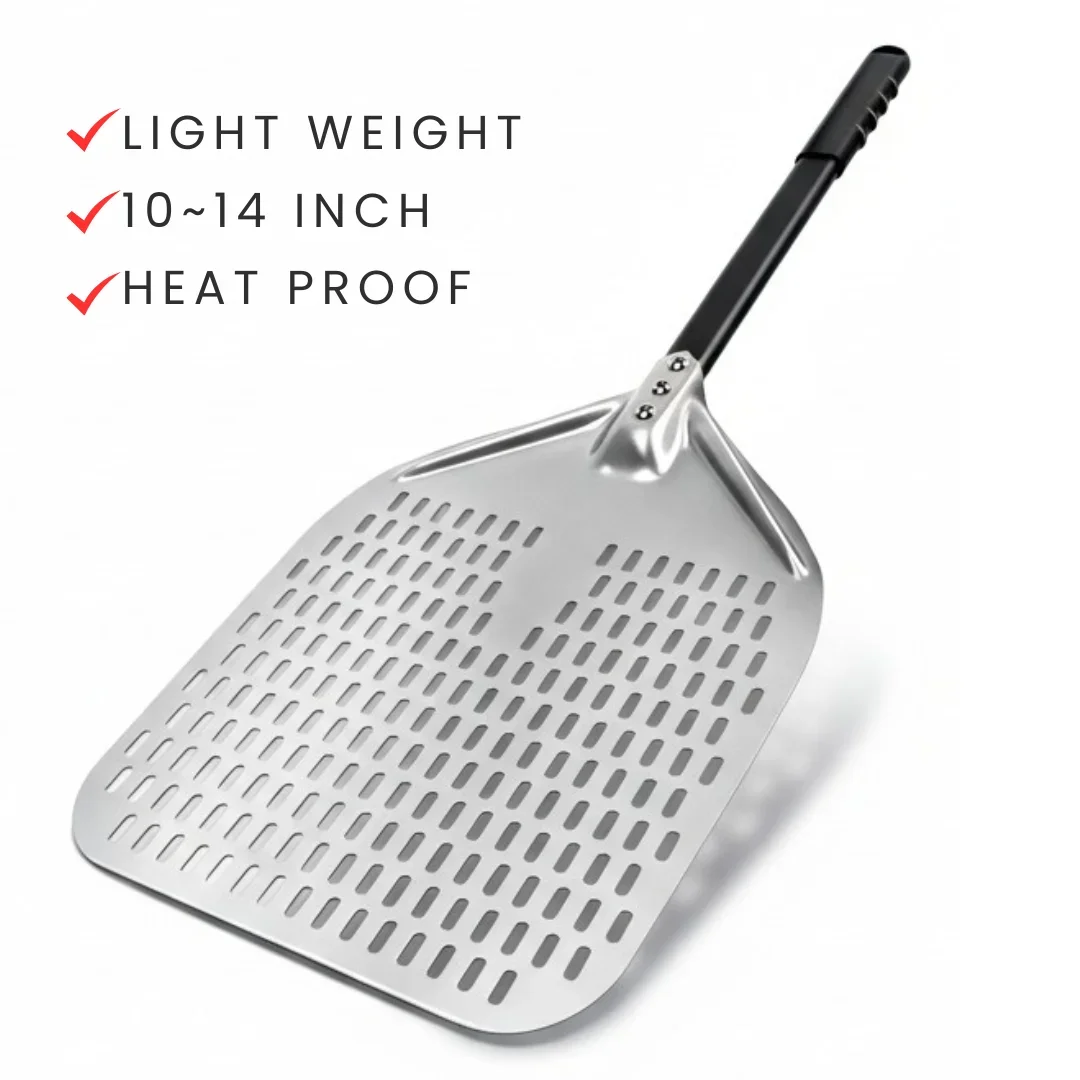 10 12 13 14 Inch Big Pizza Perforated Shovel Paddle Handle Short/long for Oven Turning Peel Kitchen Utensils Pizza Baking Tools