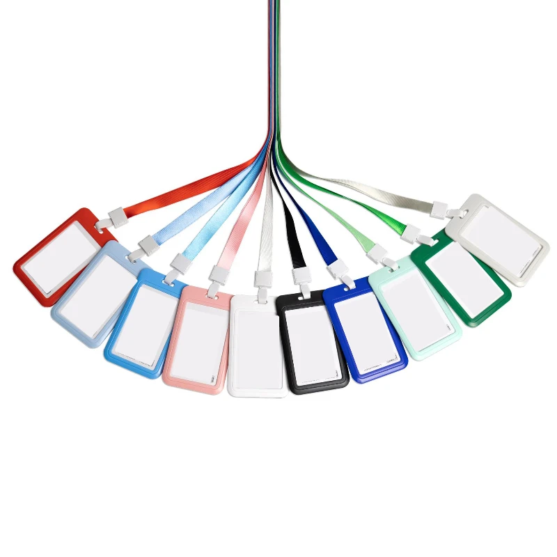 Plastic Sliding Cover ID Card Protector in Stock, Campus Student Meal Card Holder with Lanyard, Work Badge Card