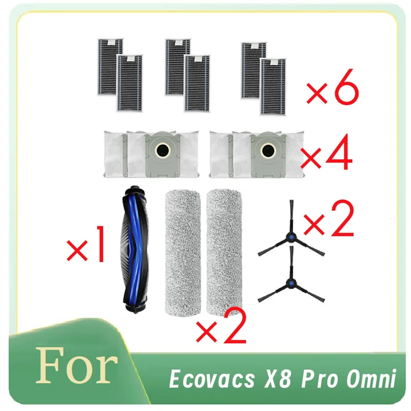A94E-15 шт. для Ecovacs X8 Pro Omni робот-пылесос, боковая щетка HEPA-фильтр, накладка для швабры, мешок для пыли, сверхпрочные аксессуары