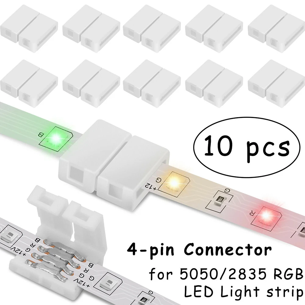 10 PCS 10mm 4-pin Solderless Clip-on Coupler Connector For 5050 RGB LED Strip Light Solder-free Buckle Connector