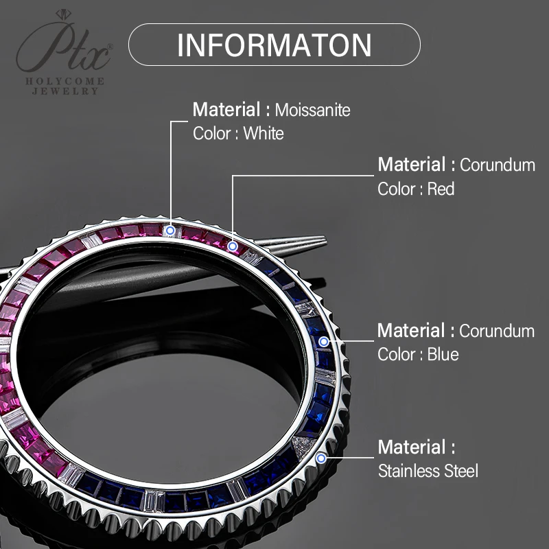 Custom 40.3mm Watch Bezel Stainless Rainbow Color Loose Gemstone Diamond Moissanite Refit Men Charms Hot Sale Watch Decoration