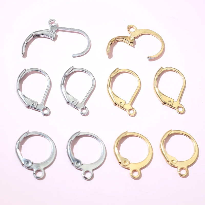 30個14x 12mm 15x 10mmフェードなしステンレス鋼フレンチレバーイヤリングクリップDIYイヤーワイヤーイヤリングジュエリーアクセサリー