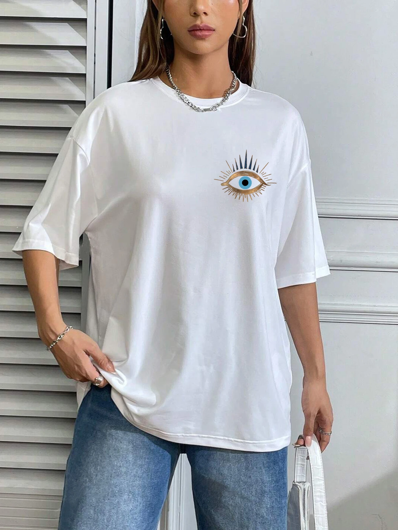Nueva camiseta de moda para mujer, camiseta estampada de manga corta con cuello redondo, Top informal de verano con ajuste relajado
