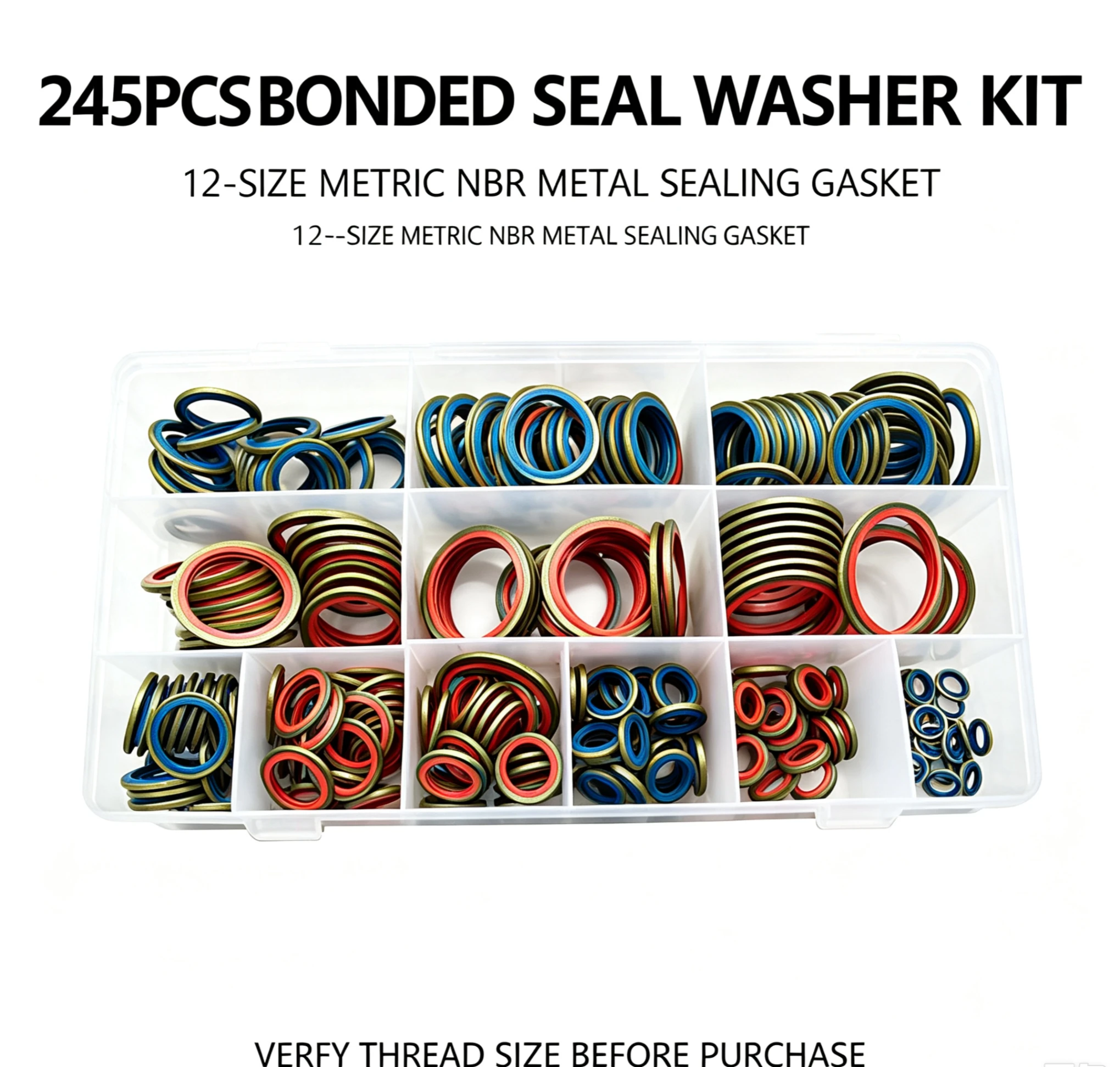 245Pcs Metric Self Centred Bonded Seal Gasket Universal Aftermarket M6‑M30 Oil Proof Metal NBR Washer Assortment For Machinery