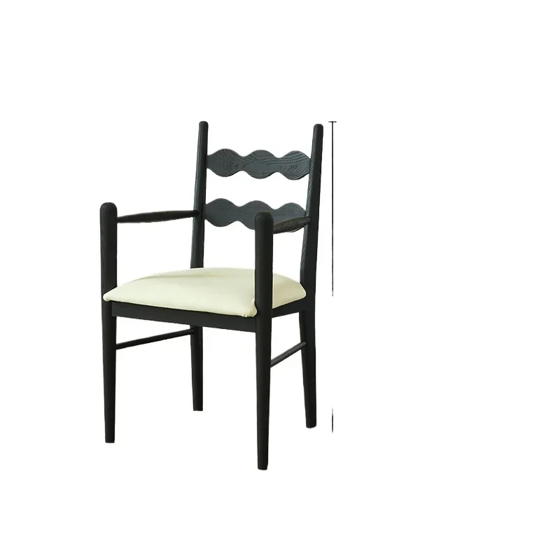 كرسي طعام من الخشب الصلب الفرنسي القديم، كرسي بذراعين منزلي ناعم #1