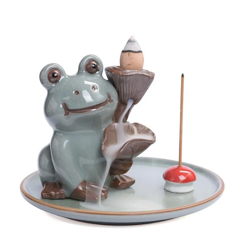 Geyao Ice Crack Frog Incense Holder Stick Incense Base Smoking Backflow Cones Burner Aromatherapy Censer Indoor Home Decor