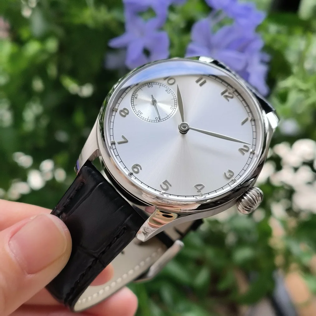 No logo 41mm Mechanical Hand Wind watch silver dial Stereo silver number Seagull ST3600 Mineral glass or sapphire crystal