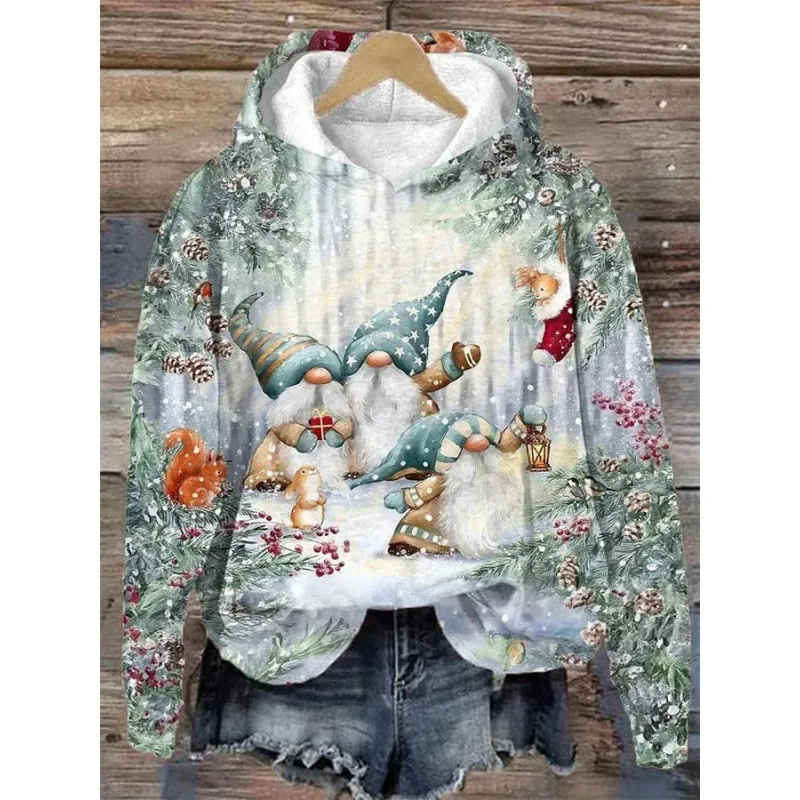 Unisex casual top 3D-print grappige kerstman hoodies lelijke schattige cartoon kersttrend trui sneeuwpop sterren vakantie sweatshirt