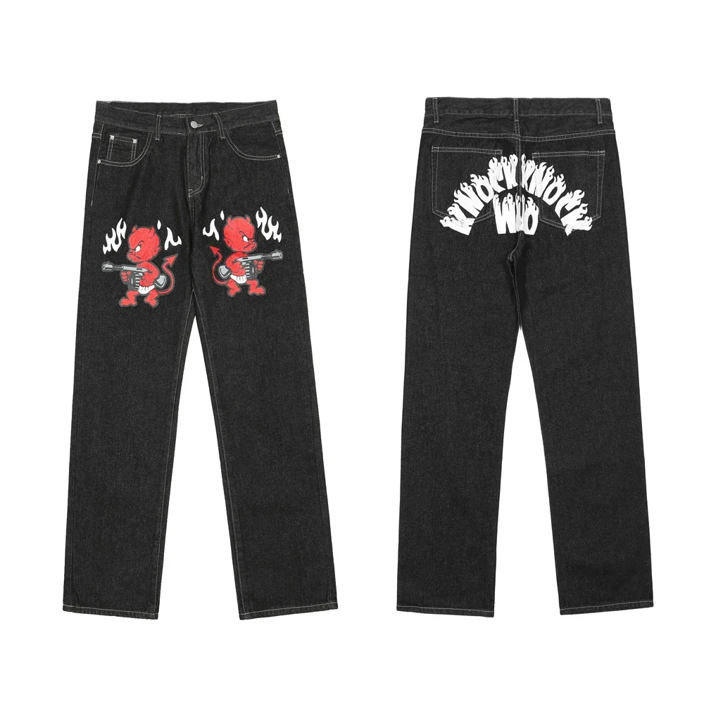 

Джинсы мужские с мультяшным принтом, мешковатые брюки из денима в стиле хип-хоп, уличная одежда, повседневные Модные Молодежные прямые свободные забавные штаны Y2k