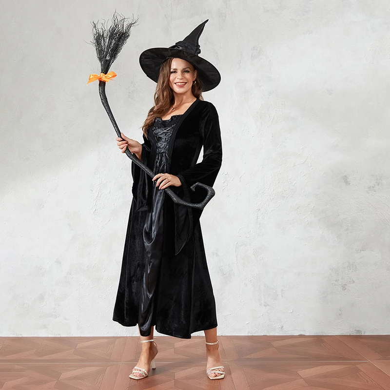 Spooky Halloween Witch Broom with Colorful Ribbon - Perfect Party Decoration and Fun Photo Booth Accessory