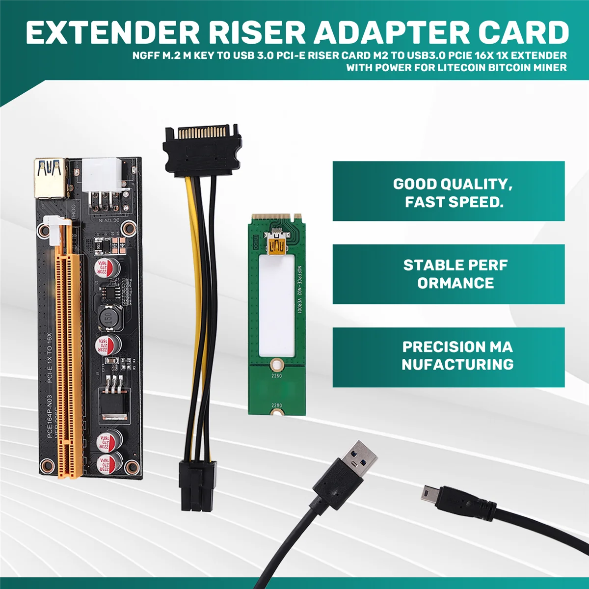 T88C NGFF M.2 M Key to USB 3.0 PCI-E Riser Card M2 to USB3.0 PCIE 16X 1X Extender with Power for Litecoin