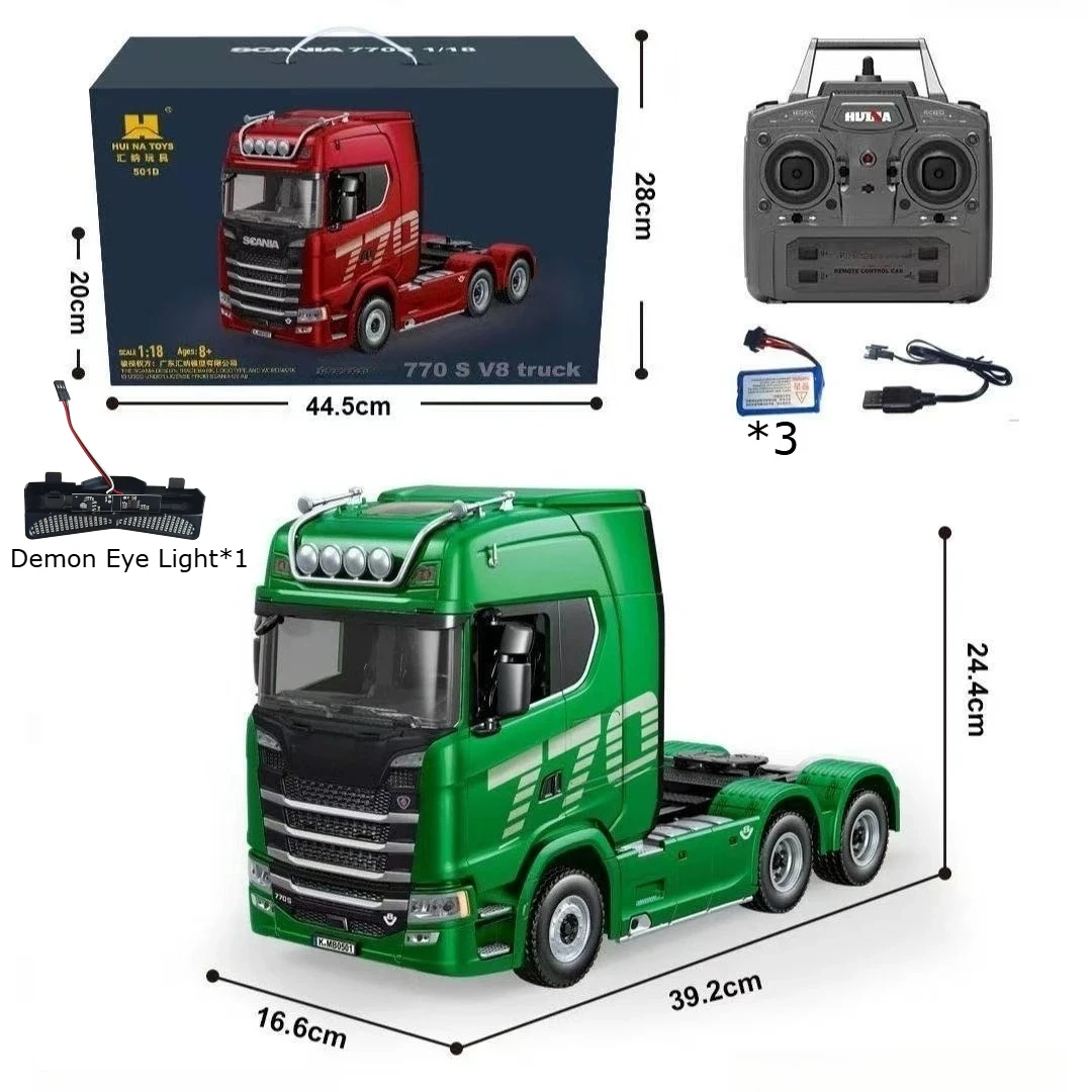 

Радиоуправляемый грузовик HUINA 1/18 19CH 1501 770S, тягач из сплава, 2.4G, с дистанционным управлением, инженерный прицеп с подсветкой, в пенопластовом кейсе