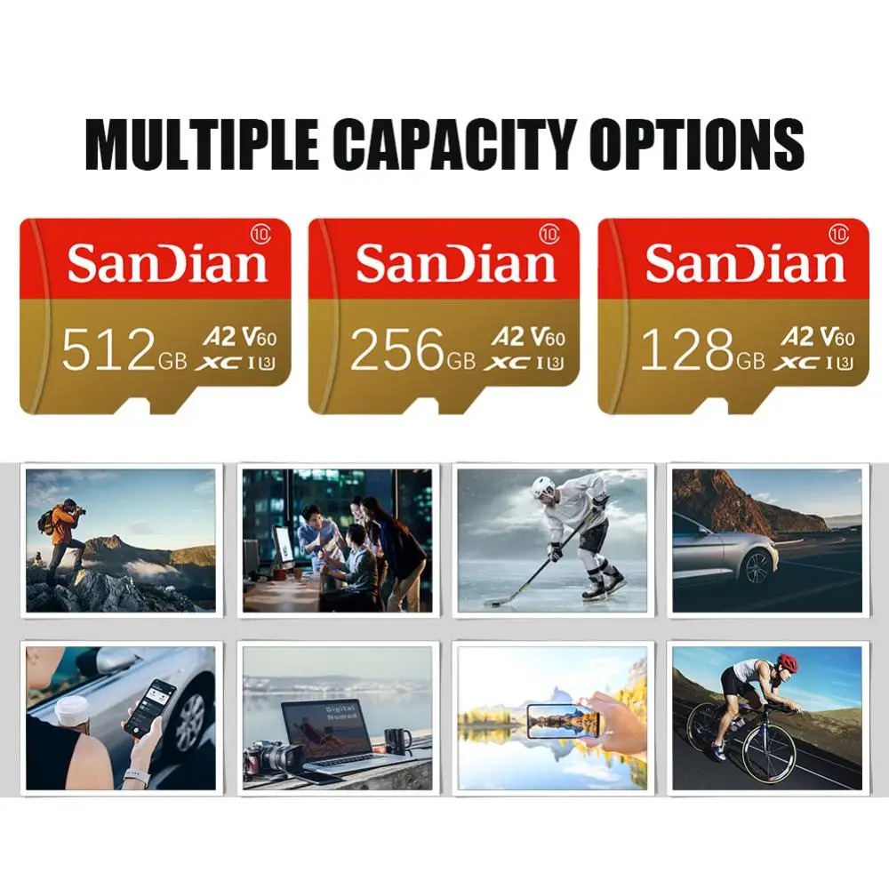 Sandian Micro TF SD Cards 512GB 128GB SD Memory Card Class 10 High Speed 2TB U3 4K HD TF Flash Card For Phone/Car Device Monitor