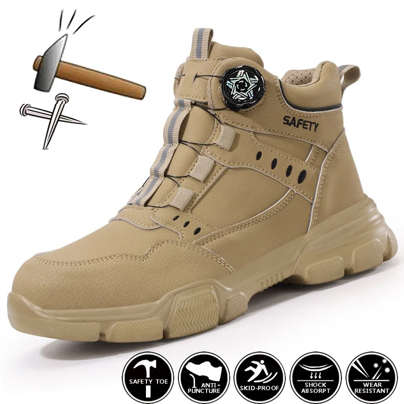 Rotating Button Style Protective Shoes Men Safety shoes Anti-Smash Puncture-Proof Indestructible Work Boots Steel Toe Men Shoes