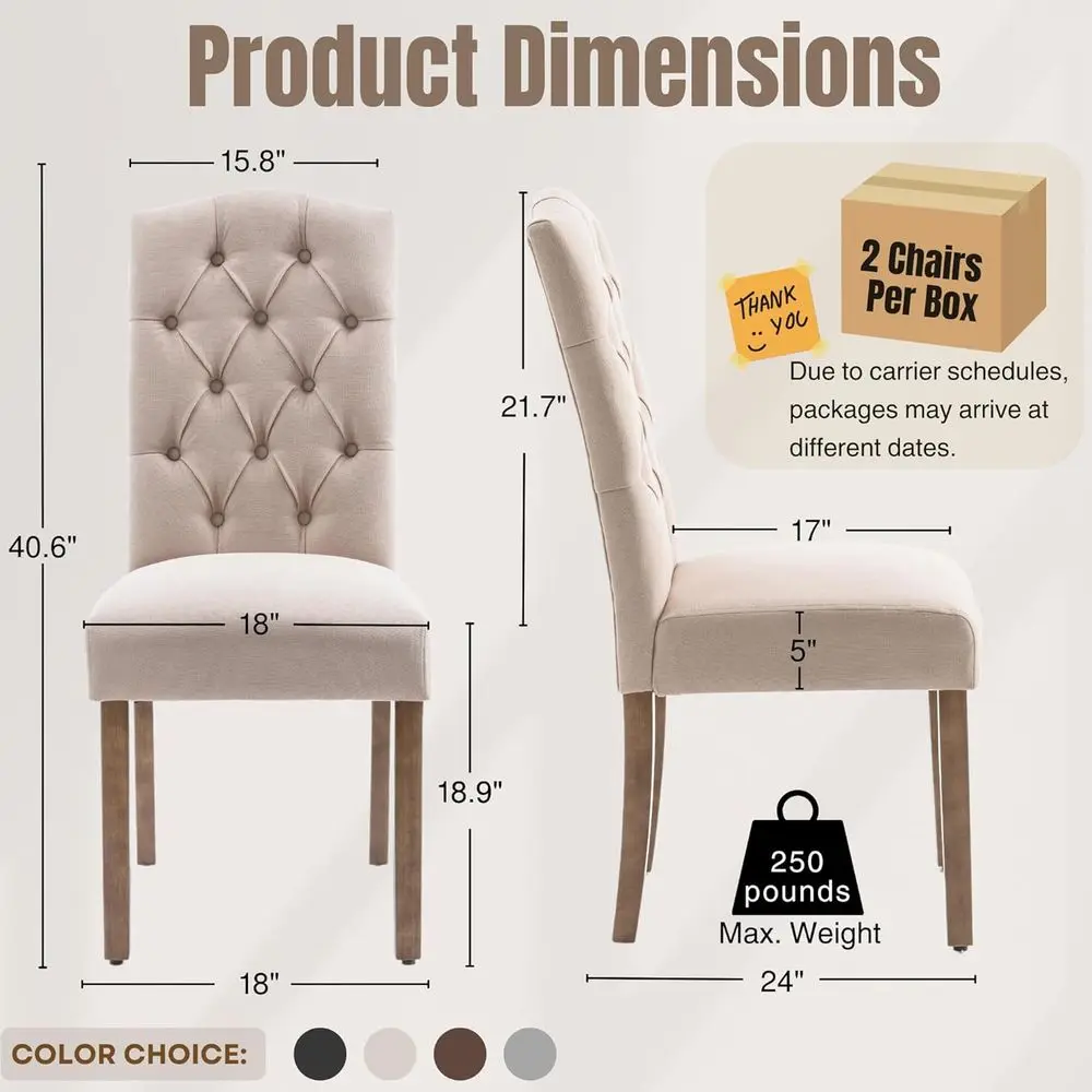 Tuted Dining Chair abric Button Upholstered ern Kitchen Diner Set o 6 | Sturdy Wood Legs, Button High Back Side Chair, Living Ro