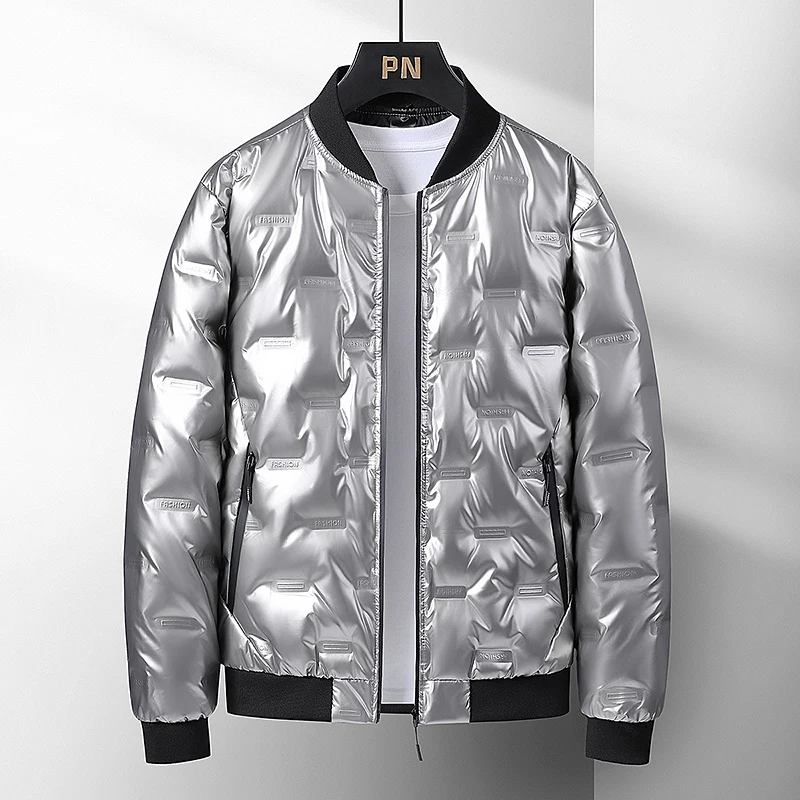 

Мужская зимняя теплая повседневная куртка из полиэфирного волокна с глянцевой поверхностью, легкая, с воротником-стойкой, в стиле бейсбольной куртки