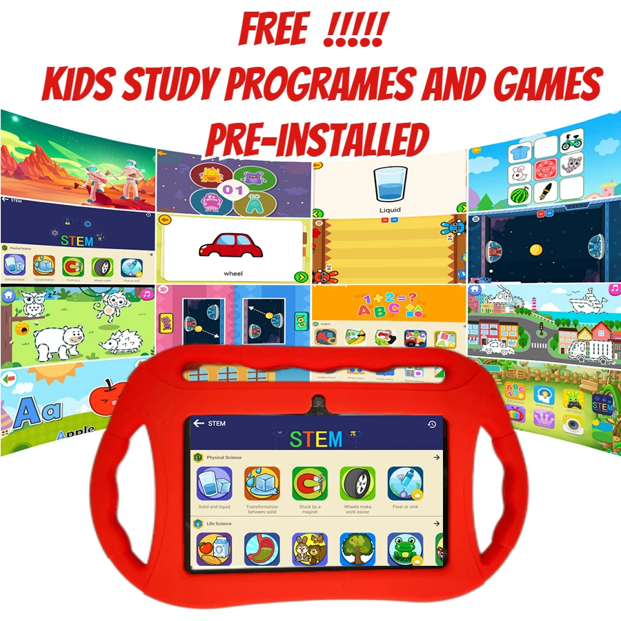 Tableta educativa de 7 pulgadas para niños, almohadilla de estudio, carga USB, preescolar, cerradura para padres, 32 GB, contenido gratis para niños, pantalla HD de protección ocular, 2 cámaras