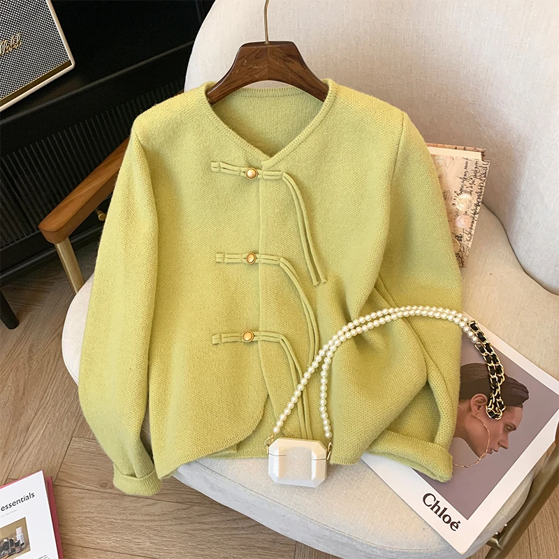 

Y2K New Chinese Retro Tassel Buckle Cardigan Sweater Women's 2024 Autumn Winter Warm fever Sweater Soft Waxy Knitted Jacket lady