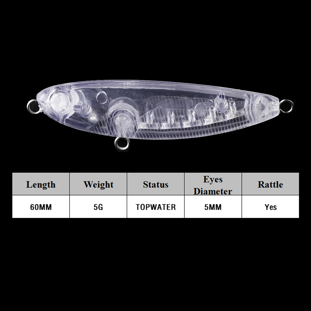 Chan’sHuang 30PCS Unpainted Blanks Bait 60MM 5G Topwater Rattle Spook Pencil DIY Handmade Artificial Fishing Lure