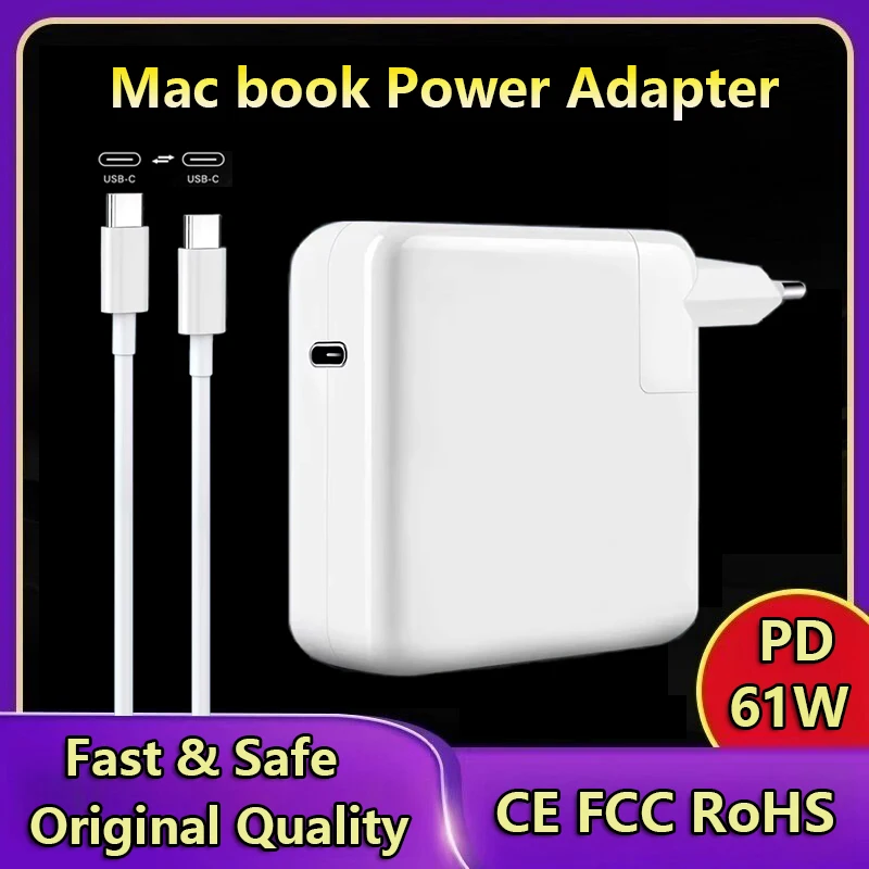 61W MacBook USB-C(Type-c) Laptop Charger For Macbook Air A2337 Macbook Pro A2338 A1706 A1708 M1M2 Smart Chip USB-C Power Adapter