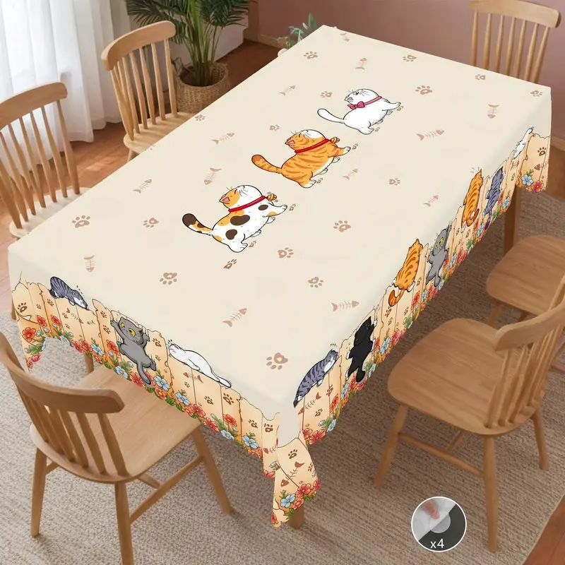 VIKAMA Cute Cartoon Cat Paw Print Rectangular Tablecloth Waterproof Washable Farmhouse Dining Kitchen Decor Table Cover