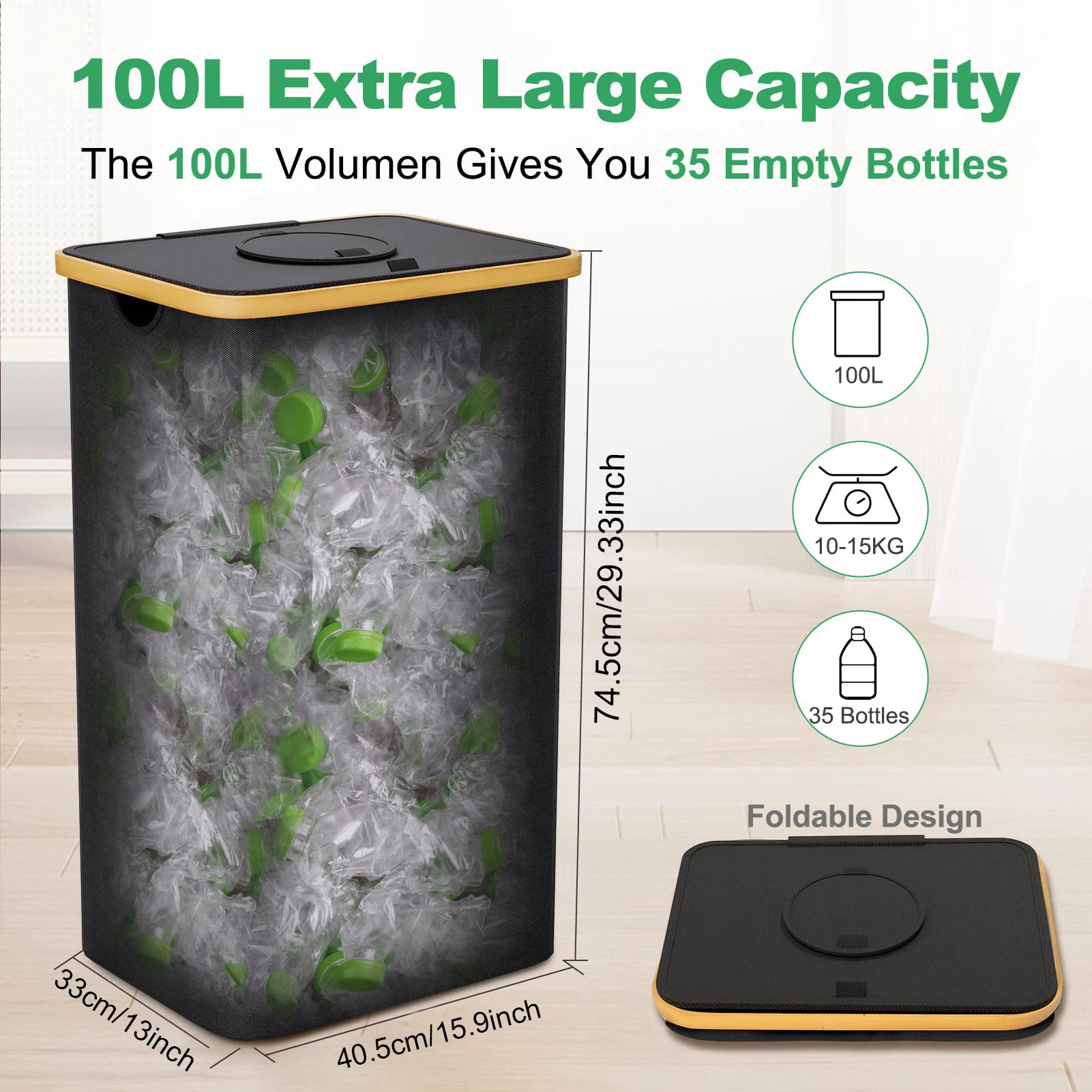 100L المنزل زجاجة مشروبات سلة التخزين مع غطاء طوي الملابس القذرة سلة سلة الغسيل أكسفورد تخزين ملابس دلو