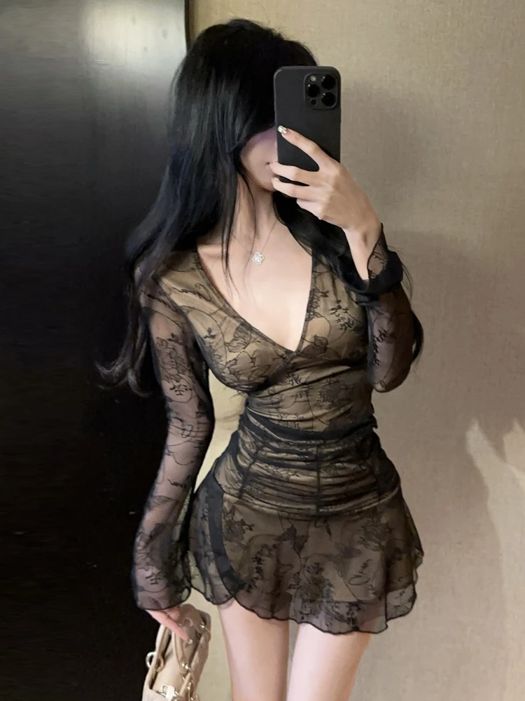 

Pure Desire Sexy V-Ne Lace Me ort Sve Long irt High Waist Irregular ort Skirt Set Women's Faion Spring Collection