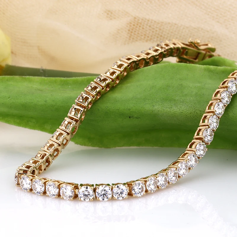 14K Gold Moissanite Tennis Bracelet 3.0mm 4.0mm Round Cut D Color Diamond For Wedding Gift Anniversary Present For Women