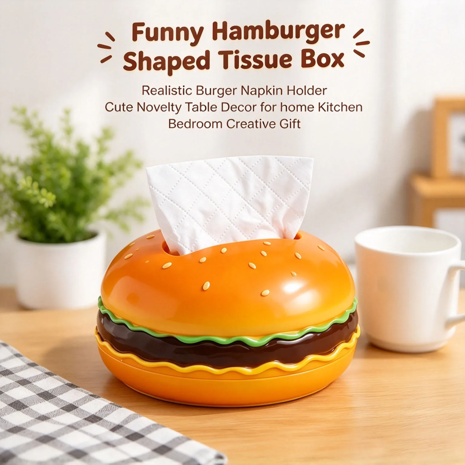 Novelty Burger Tissue Holder Realistic 3D Hamburger Tissue Box Cover Storage Container Fun Tabletop Decoration & Unique Gift