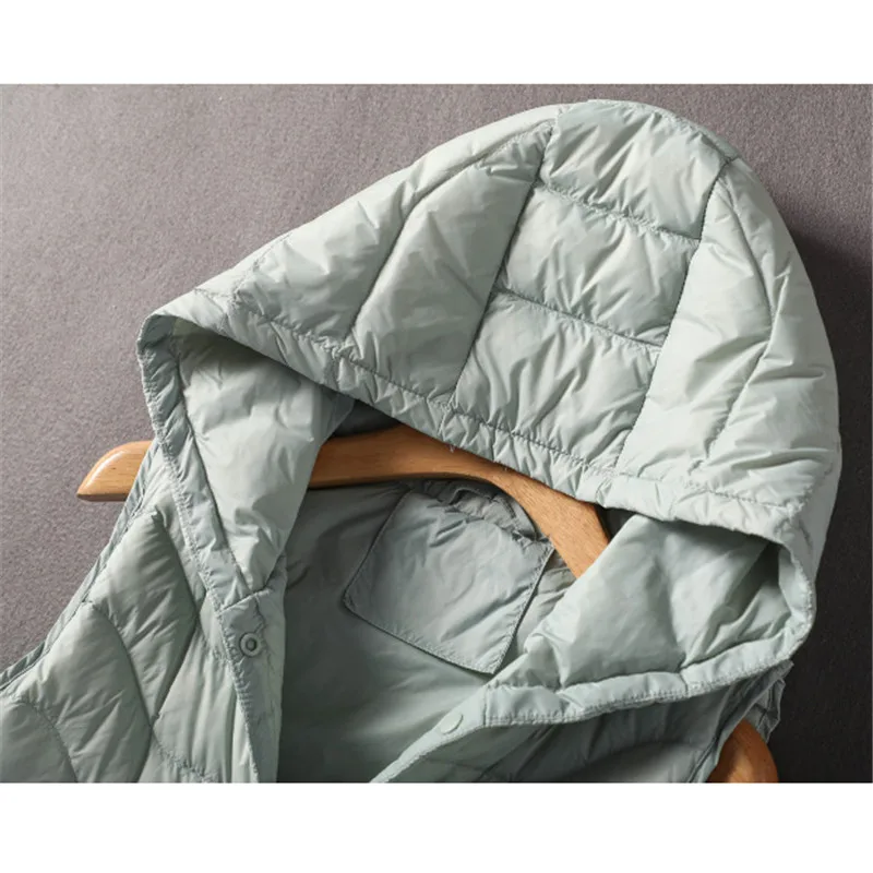 Gilet en duvet de canard blanc Ultra léger pour femme, manteau chaud, sans manches, à capuche, court, collection automne-hiver 2022