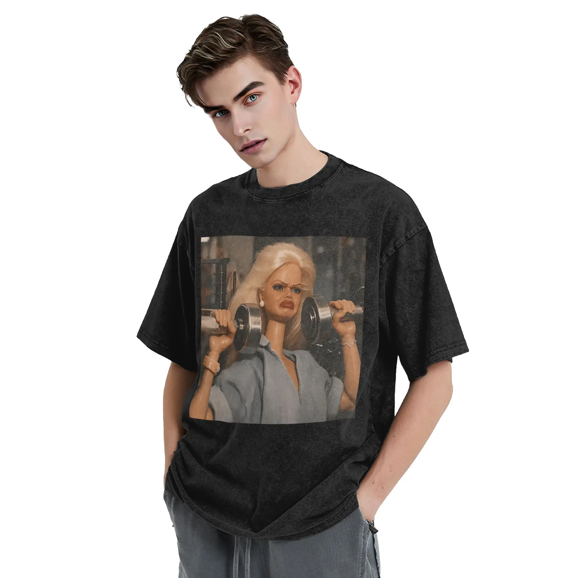 Lustige Herren-T-Shirts mit Ekelhaftem Fitness-Mädchen-Motiv, Vintage-Workout-Meme-Humor, Fitness-T-Shirts, Sommer-Y2K-Casual-Kurzarm-T-Shirts – Detail 4