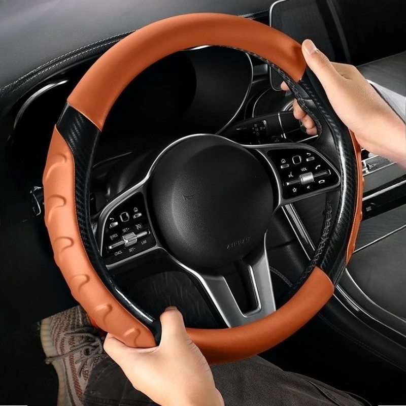 

Carbon Fiber Leather Car Steering Wheel Cover Universal Steering Wheel Grip Car Accessories Interior O/D Type Car Steering Cover