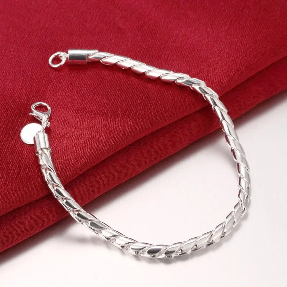 2024 New 925 Sterling Silver 4mm Twist Chain Bracelet For Women Men Christmas Valentine\'s Day Fashion Jewelry High Quality Gifts