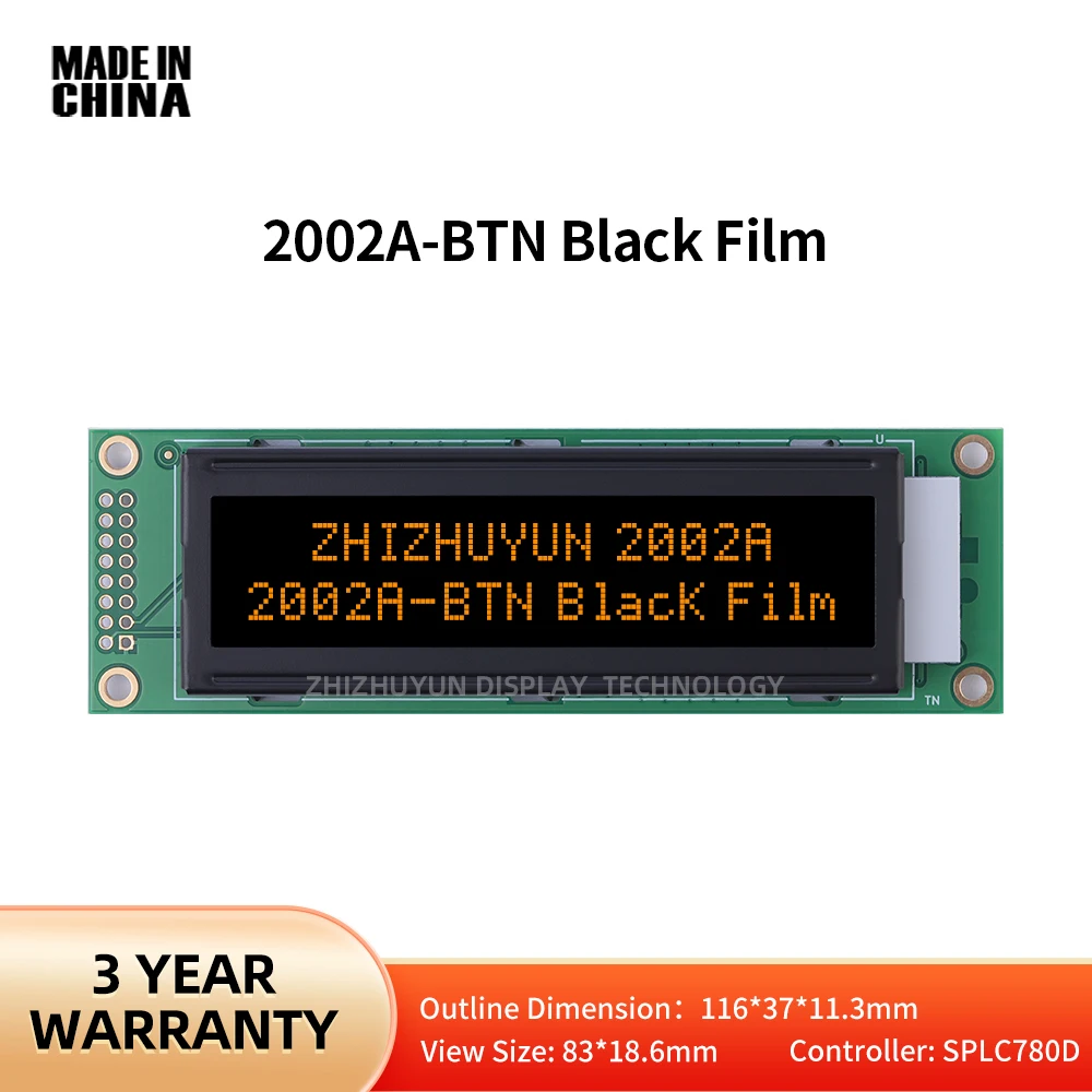 Modular LCD Dot Matrix tela, BTN preto filme, laranja frontal LCD tela, tela de alto brilho, estável fornecimento de mercadorias, LCD2002A