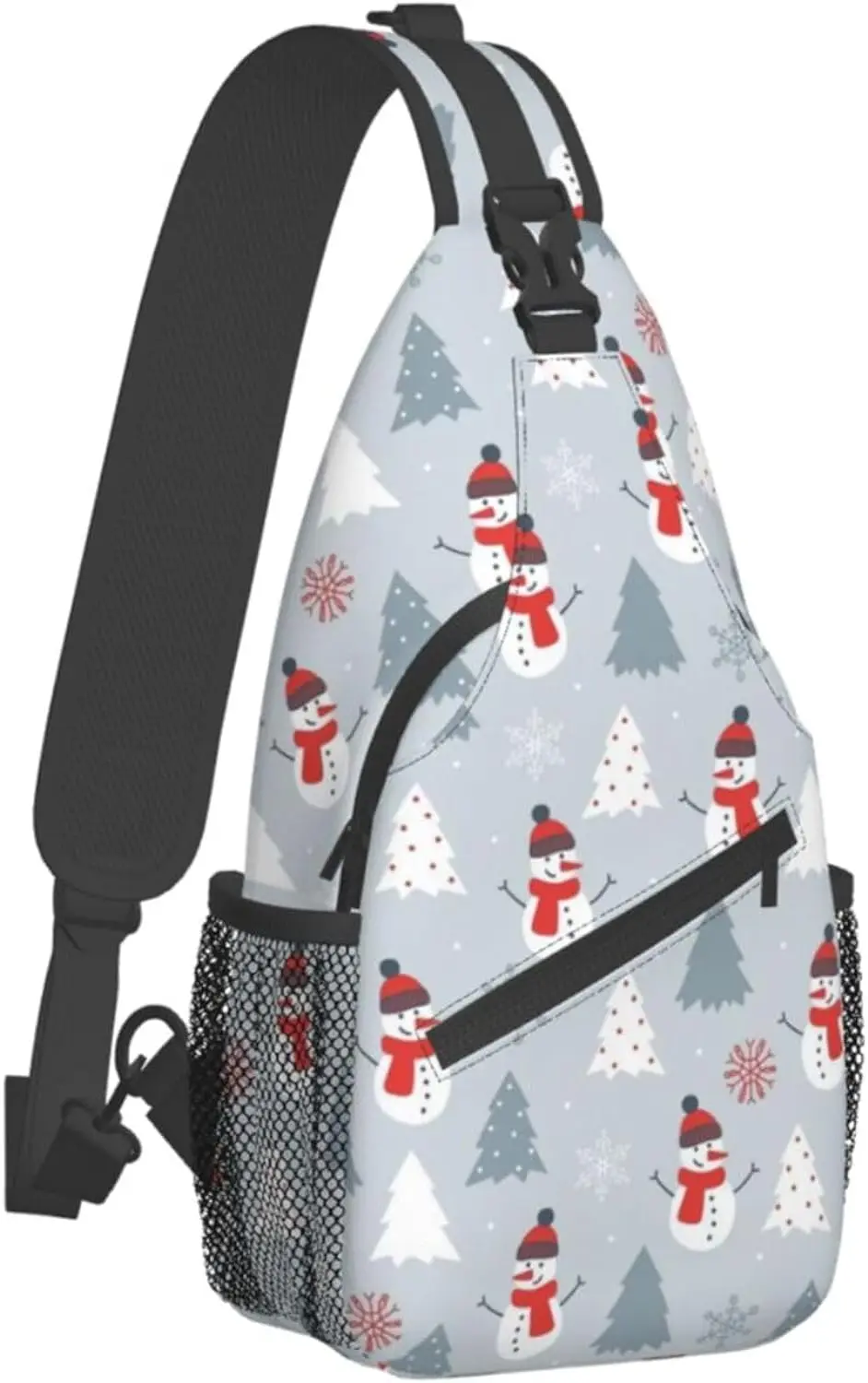 Cartoon Christmas Snowflake Snowman Sling Backpack Casual Crossbody Shoulder Backpack Adjustable Sling Bag for Men Women