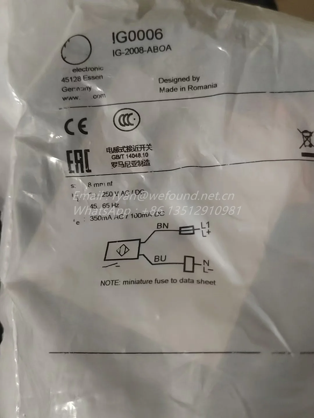 IG0006 for IFM Inductive sensor, IG-2008-ABOA