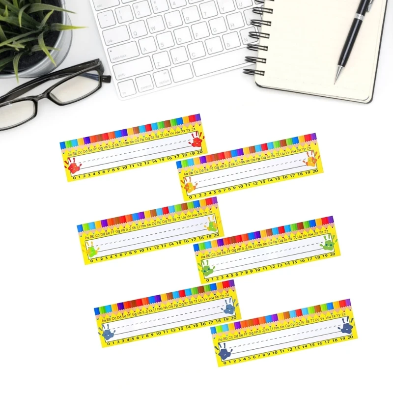 60 Pieces Name Labels Desk Name Stickers Name Tages with Coloured Pencil Pattern Personalised Name Stickers for School
