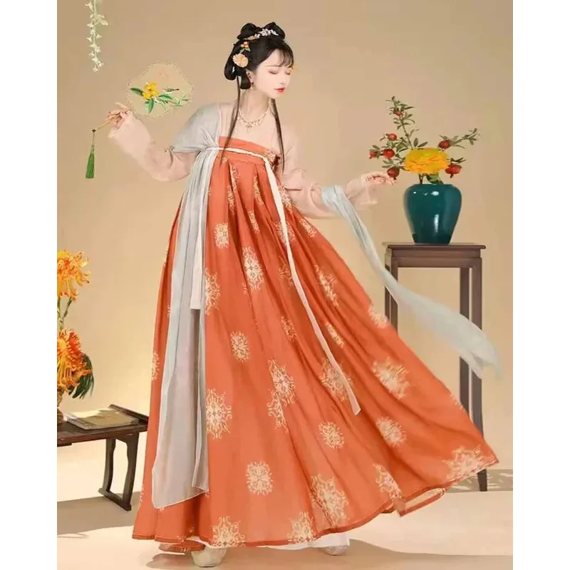 

Oversized 4XL Hanfu Dress Women Chinese Ancient Traditional Hanfu Carnival Cosplay Costume Hanfu Orange&Blue Dress Plus Size 3XL